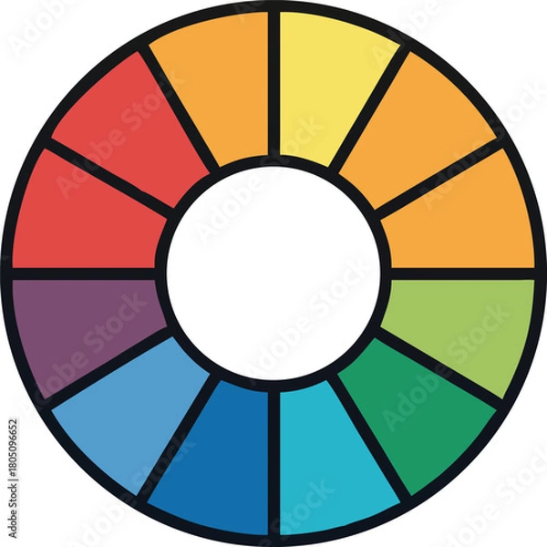 Obraz Color Wheel Diagram: Primary, Secondary, and Tertiary Colors Layout for Design, Art, and Branding. Flat Outline Circle with 12 Segments for Color Theory.