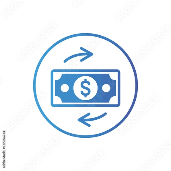 Fototapeta Illustration of a money exchange symbol with circular arrows indicating transfer.