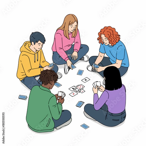Obraz Flat Style Depiction of People Playing Card Game Together Illustration