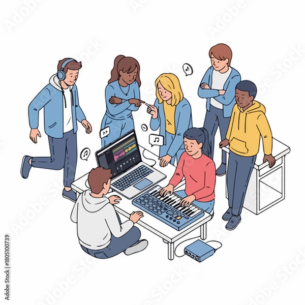 Obraz Handdrawn Creative People Teamwork Collaboration in Office Meeting Illustration