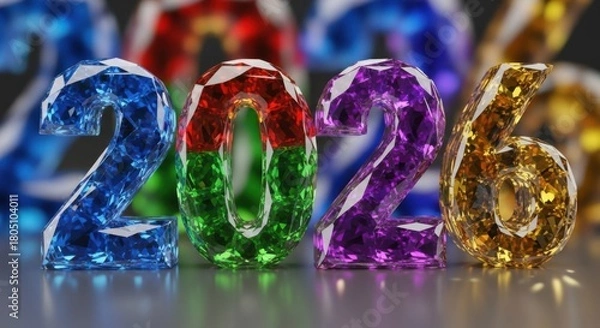 Fototapeta Sparkling Multicolored Numbers Representing Year 2026 Glowing Brightly