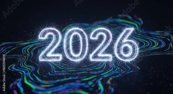 Fototapeta Happy New Year 2026 Celebration Countdown Glowing Numbers Animation Background