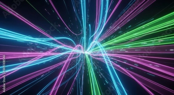 Fototapeta Abstract Neon Light Trails Flowing Through Space
