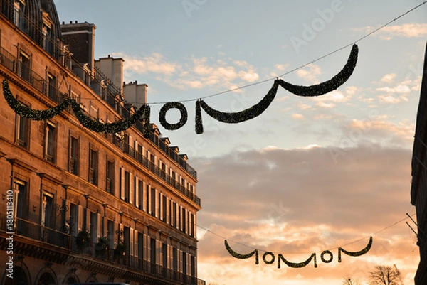 Obraz Rue décorée à Noël à Paris	