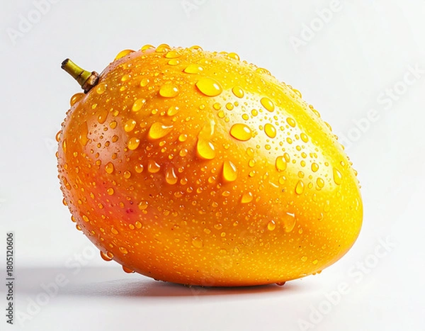 Obraz  Organic Mango with Fresh Water Droplets, Front View, Isolated on White Background