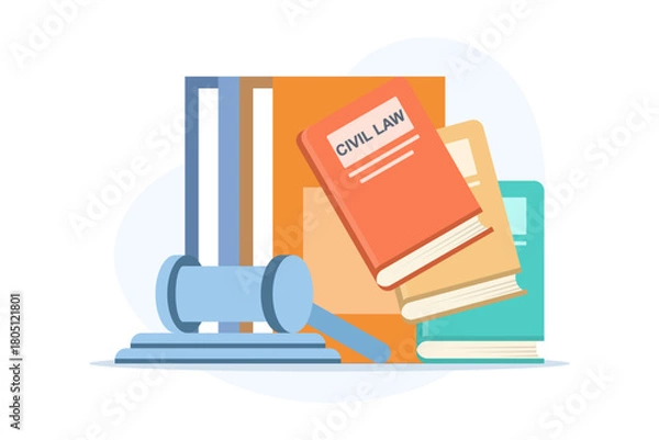 Fototapeta Civil law and criminal code illustration, symbolizing legal systems, regulations, and justice principles within society and courtroom frameworks. flat vector illustration on background.