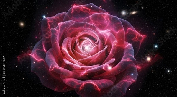 Fototapeta Cosmic rose nebula in deep space with stars and galaxies