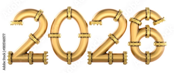 Obraz 2026 number from copper bronze pipes, 3D rendering