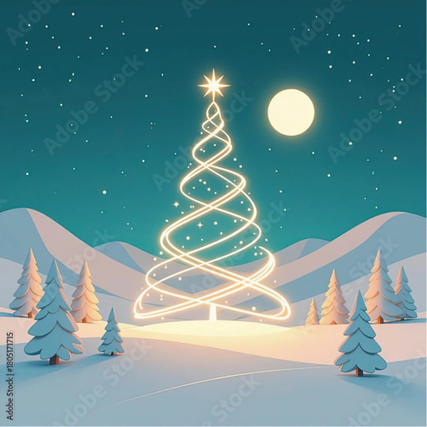 Fototapeta A clean, elegant Christmas outdoor scene by simple elements and subtle glow, sophisticated mood, delicate palette colors.eps