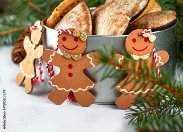 Obraz christmas gingerbread cookies and christmas tree