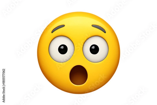Obraz Yellow emoji face with wide eyes and open mouth expressing surprise or shock, cutout, PNG isolated on white or transparent background