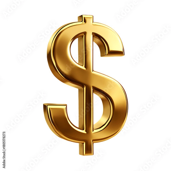 Fototapeta Shiny 3 D Golden Dollar Sign Symbol isolated on a transparent background currency money, cutout, PNG isolated on white or transparent background