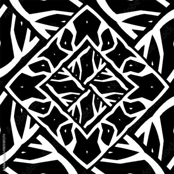 Fototapeta  Abstract texture for fabric print, clotht,card, table cloth,tapestry, furniture, banner, cover, invitation, decoration, wrapping.Seamless repeating pattern. Black and white color.