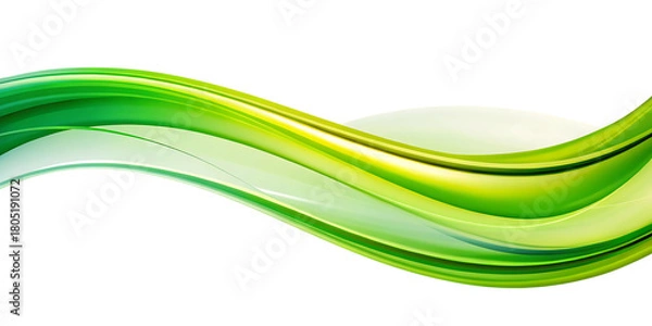 Fototapeta Flowing abstract green and lime waves with bright highlights isolated on a transparent background image, cutout, PNG isolated on white or transparent background