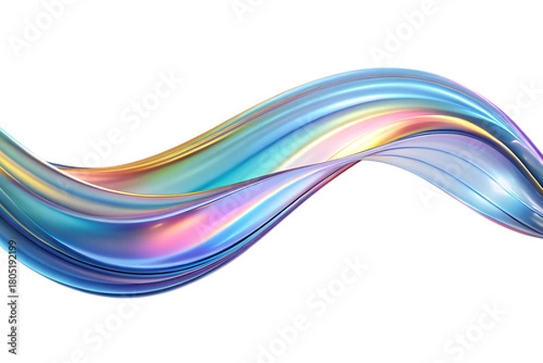 Obraz Flowing iridescent holographic ribbon with smooth curves and vibrant color shifts, cutout, PNG isolated on white or transparent background