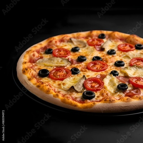 Fototapeta Spicy Pepperoni Pizza with Melted Cheese and Chili Flakes