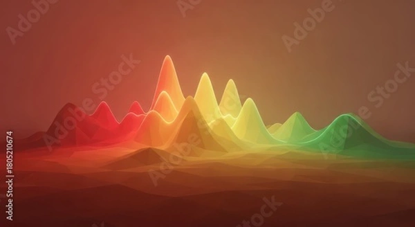 Fototapeta Abstract landscape with colorful mountains and wavy surface