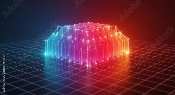 Fototapeta Abstract technology concept with glowing grid and neon structure