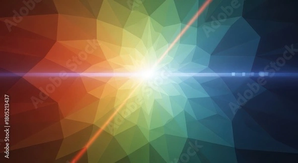 Fototapeta Colorful Abstract Polygonal Background with Light Burst and Flare