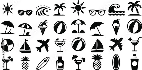 Obraz Beach holiday silhouette icons collection