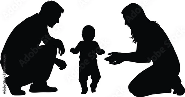 Obraz Baby silhouette vector set: crawling, sitting, playing, infant, toddler, newborn, child, baby poses