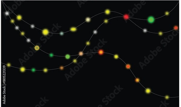 Fototapeta Vibrant glowing dots on abstract wavy lines, festive illumination