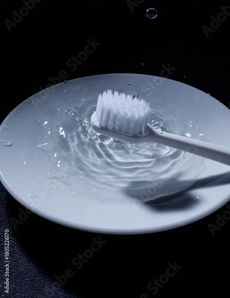 Obraz white toothbrush on black background