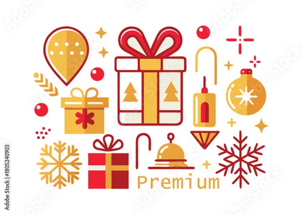 Obraz Festive Holiday Gift Collection with Premium Vibes for Your Christmas Marketing Campaign or Seasonal Greetings, Featuring Snowflakes, Ornaments, and Classic Cheer