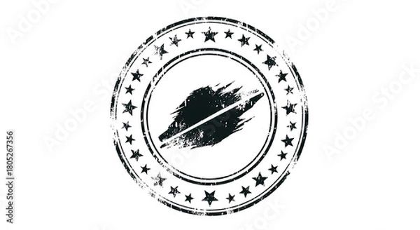 Fototapeta Distressed Circular Emblem, with Stars and Grunge Brush Stroke, cutout, PNG isolated on a white or transparent background, AI