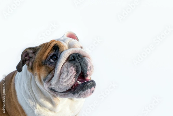 Fototapeta Portrait of a cute English bulldog on a white background. The year of the dog.