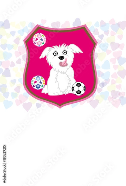Obraz サッカー・フットボールと犬のイラストのポストカード