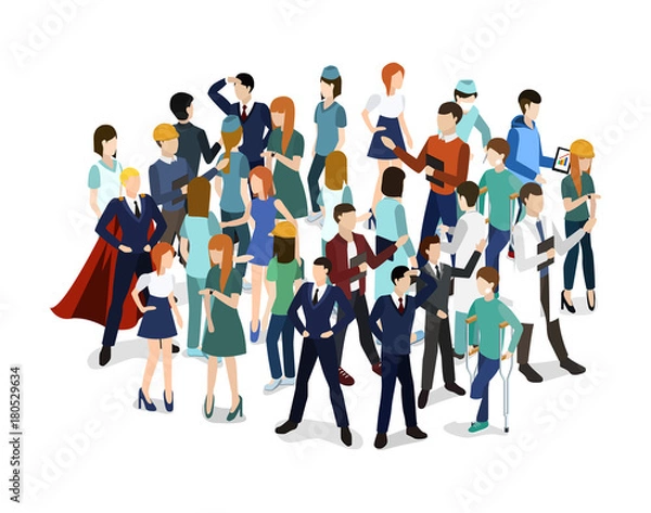 Fototapeta Isometric 3D vector illustration a collection of people with professions