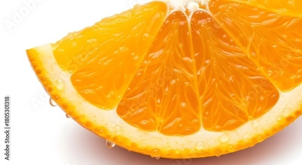 Fototapeta Vibrant close-up of fresh orange slice with glistening juice droplets for healthy eating concepts and vitamin C ads that pop with zest