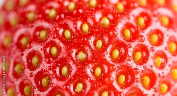 Obraz Close-up of a vibrant, juicy strawberry with water droplets, a perfect addition to your summer recipes or healthy eating campaign content