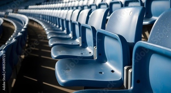 Obraz Rows of empty blue stadium seats await the fans, creating anticipation and excitement for upcoming games and events at the arena or amphitheater