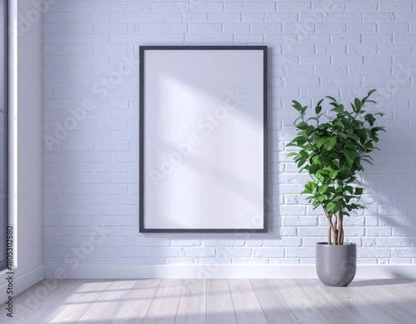 Fototapeta Vertical Poster Frame Mockup in Bright Minimal Loft Interior
