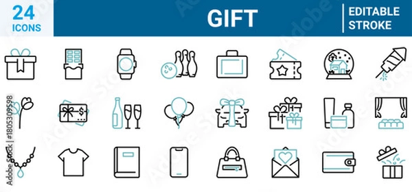 Fototapeta Gift web line icons set