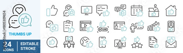 Fototapeta Thumb-up icon set. like, favorite, admire, endorse. Editable Vector Stroke.