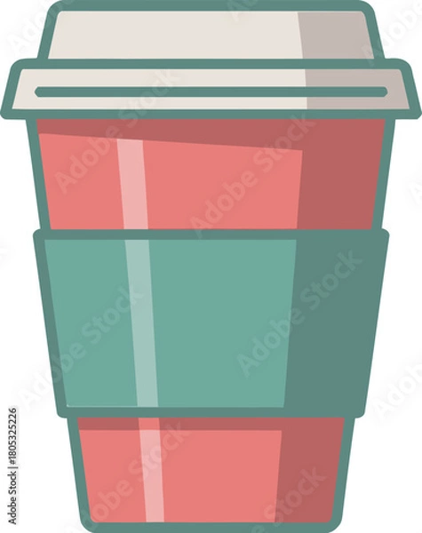 Obraz Vector illustration of pink coffee cup with lid and sleeve for cafe and coffee shop menu design