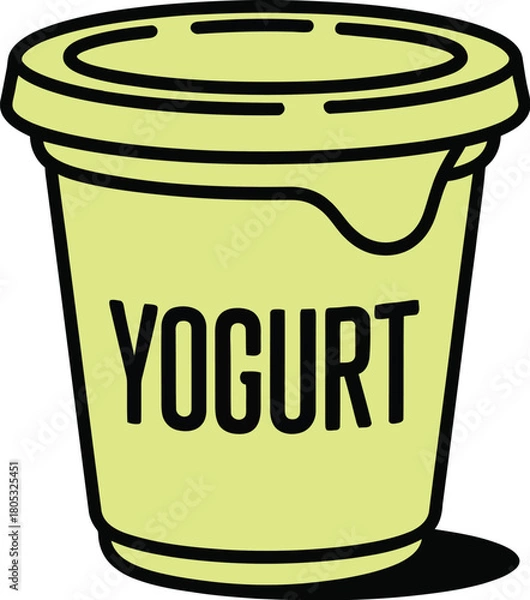 Obraz Yogurt cup vector illustration drawing isolated on white background dairy product healthy food diet snack simple