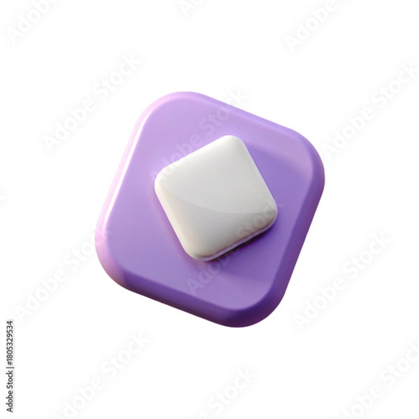 Fototapeta Purple rounded square icon. Rounded purple square icon with white tilted diamond shape in soft glossy 3D style for minimal UI.