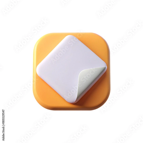 Fototapeta Isolated glossy square sticker icon with white surface, soft shadow, rounded edges and folded corner, framed in gradient orange background, clean minimal style on white background.