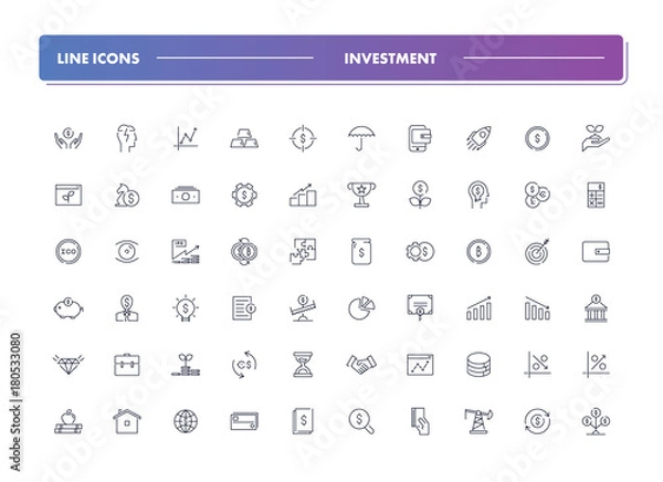 Fototapeta  Set of 60 line icons. Investment 