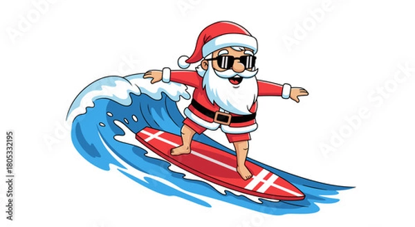 Obraz Surfing Santa Claus wearing sunglasses on a wave in summer  