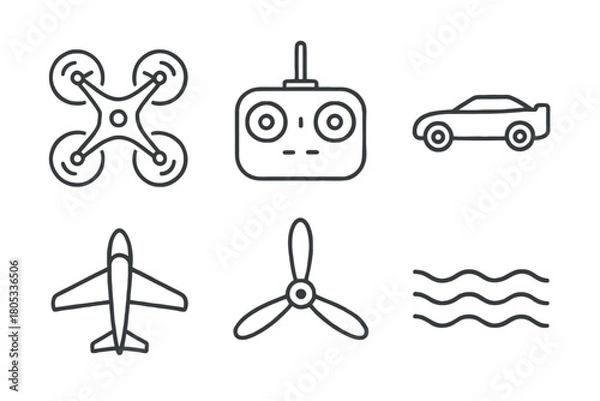 Obraz Drone controller car plane propeller waves outline icons set