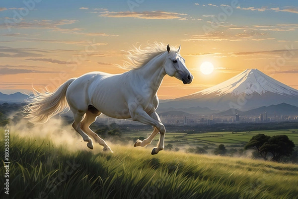 Fototapeta A thoroughbred sprinting at full speed.