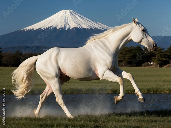 Fototapeta A thoroughbred sprinting at full speed.