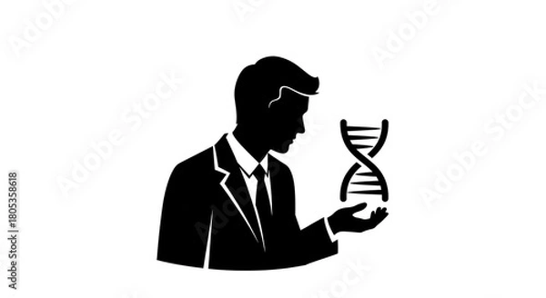Fototapeta Silhouette of a person examining a dna strand concept