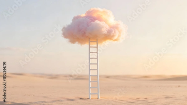 Fototapeta Floating Ladder Reaching Into a Soft Pink Cloud