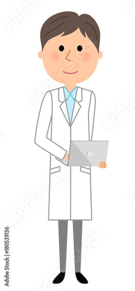 Fototapeta 白衣の男性　ノートPC
